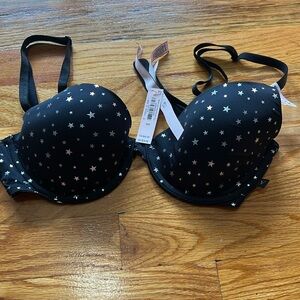 Brand new never worn w/ tag Victoria secret black silver foil star bra size 34C